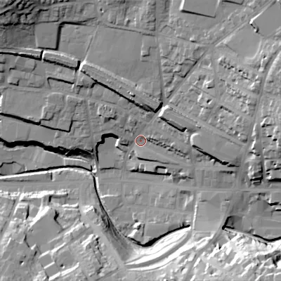 Shaded relief map of the ground around SK137AB, computed from Environment Agency LiDAR. The ground here sits at about 148 m above sea level and falls 39 m across the surrounding 800 m. Surface water reaching this point runs off ground lying to the east-north-east, 24.8 m higher.