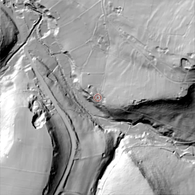 Shaded relief map of the ground around SK137PL, computed from Environment Agency LiDAR. The ground here sits at about 193 m above sea level and falls 101 m across the surrounding 800 m. Surface water reaching this point runs off ground lying to the east, 51.9 m higher.