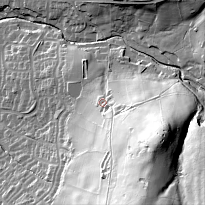 Shaded relief map of the ground around SK137PT, computed from Environment Agency LiDAR. The ground here sits at about 202 m above sea level and falls 99 m across the surrounding 800 m. Surface water reaching this point runs off ground lying to the south-east, 56.8 m higher.