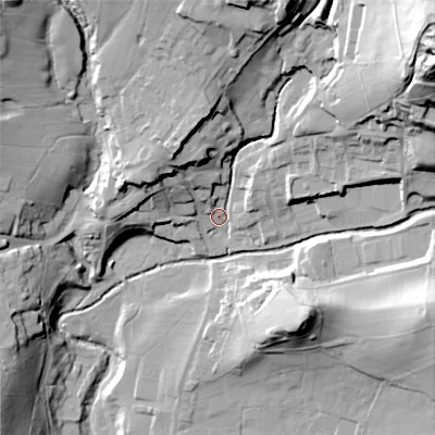 Shaded relief map of the ground around SK137RX, computed from Environment Agency LiDAR. The ground here sits at about 168 m above sea level and falls 72 m across the surrounding 800 m. Surface water reaching this point runs off ground lying to the north-east, 56.8 m higher.