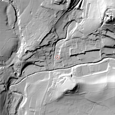 Shaded relief map of the ground around SK137RY, computed from Environment Agency LiDAR. The ground here sits at about 170 m above sea level and falls 77 m across the surrounding 800 m. Surface water reaching this point runs off ground lying to the north-north-east, 8.0 m higher.