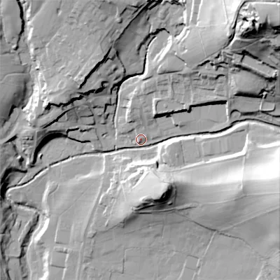 Shaded relief map of the ground around SK137RZ, computed from Environment Agency LiDAR. The ground here sits at about 170 m above sea level and falls 82 m across the surrounding 800 m. Surface water reaching this point runs off ground lying to the north-east, 70.2 m higher.