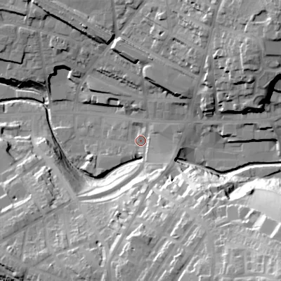 Shaded relief map of the ground around SK138AR, computed from Environment Agency LiDAR. The ground here sits at about 146 m above sea level and falls 58 m across the surrounding 800 m. Surface water reaching this point runs off ground lying to the south, 13.1 m higher.