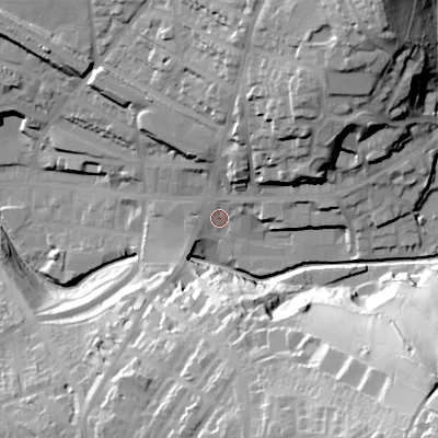 Shaded relief map of the ground around SK138DD, computed from Environment Agency LiDAR. The ground here sits at about 149 m above sea level and falls 67 m across the surrounding 800 m. Surface water reaching this point runs off ground lying to the south-east, 57.3 m higher.