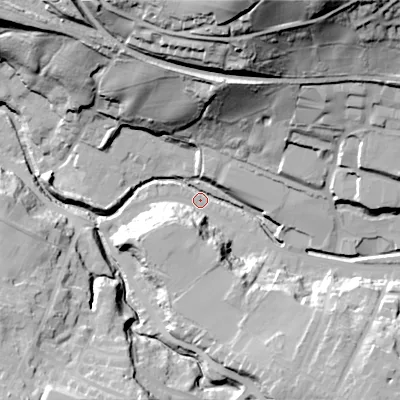 Shaded relief map of the ground around SK138ER, computed from Environment Agency LiDAR. The ground here sits at about 133 m above sea level and falls 65 m across the surrounding 800 m. Surface water reaching this point runs off ground lying to the north-north-east, 55.1 m higher.