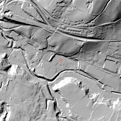Shaded relief map of the ground around SK138ES, computed from Environment Agency LiDAR. The ground here sits at about 134 m above sea level and falls 78 m across the surrounding 800 m. Surface water reaching this point runs off ground lying to the west-north-west, 5.1 m higher.