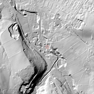 Shaded relief map of the ground around SK138GT, computed from Environment Agency LiDAR. The ground here sits at about 168 m above sea level and falls 83 m across the surrounding 800 m. Surface water reaching this point runs off ground lying to the east-north-east, 61.3 m higher.