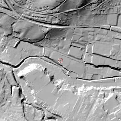 Shaded relief map of the ground around SK138HB, computed from Environment Agency LiDAR. The ground here sits at about 139 m above sea level and falls 65 m across the surrounding 800 m. Surface water reaching this point runs off ground lying to the north-west, 1.6 m higher.