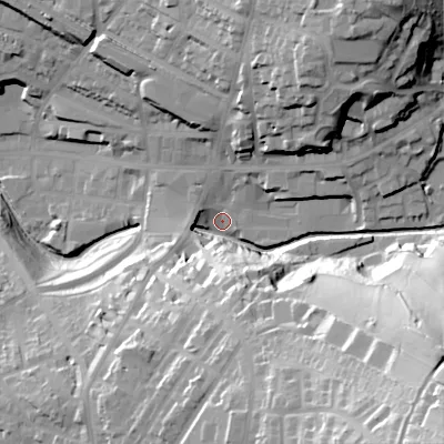 Shaded relief map of the ground around SK138HL, computed from Environment Agency LiDAR. The ground here sits at about 146 m above sea level and falls 71 m across the surrounding 800 m. Surface water reaching this point runs off ground lying to the south-east, 58.7 m higher.