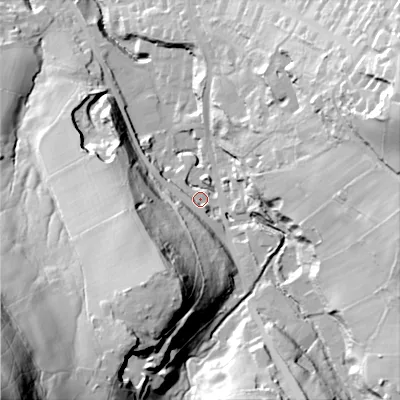 Shaded relief map of the ground around SK138LJ, computed from Environment Agency LiDAR. The ground here sits at about 167 m above sea level and falls 114 m across the surrounding 800 m. Surface water reaching this point runs off ground lying to the south-south-west, 59.8 m higher.