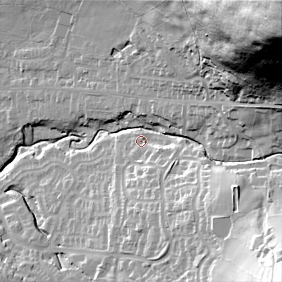 Shaded relief map of the ground around SK138PL, computed from Environment Agency LiDAR. The ground here sits at about 171 m above sea level and falls 124 m across the surrounding 800 m. Surface water reaching this point runs off ground lying to the south-east, 16.3 m higher.
