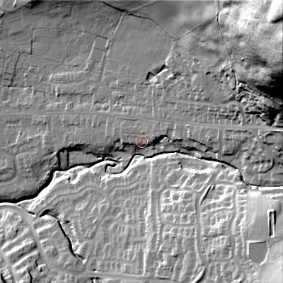 Shaded relief map of the ground around SK138QT, computed from Environment Agency LiDAR. The ground here sits at about 170 m above sea level and falls 108 m across the surrounding 800 m. Surface water reaching this point runs off ground lying to the east-north-east, 1.9 m higher.