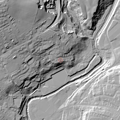 Shaded relief map of the ground around SK148QH, computed from Environment Agency LiDAR. The ground here sits at about 138 m above sea level and falls 53 m across the surrounding 800 m. Surface water reaching this point runs off ground lying to the north-north-west, 6.6 m higher.