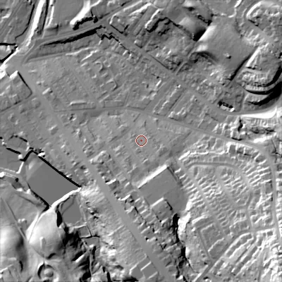 Shaded relief map of the ground around SK152NN, computed from Environment Agency LiDAR. The ground here sits at about 133 m above sea level and falls 71 m across the surrounding 800 m. Surface water reaching this point runs off ground lying to the south, 16.1 m higher.