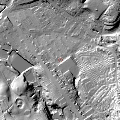 Shaded relief map of the ground around SK152NP, computed from Environment Agency LiDAR. The ground here sits at about 138 m above sea level and falls 74 m across the surrounding 800 m. Surface water reaching this point runs off ground lying to the south-south-east, 16.5 m higher.