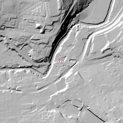 Shaded relief map of the ground around SK153AD, computed from Environment Agency LiDAR. The ground here sits at about 113 m above sea level and falls 58 m across the surrounding 800 m. Surface water reaching this point runs off ground lying to the north-east, 4.5 m higher.
