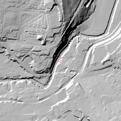 Shaded relief map of the ground around SK153AN, computed from Environment Agency LiDAR. The ground here sits at about 111 m above sea level and falls 67 m across the surrounding 800 m. Surface water reaching this point runs off ground lying to the north, 38.8 m higher.