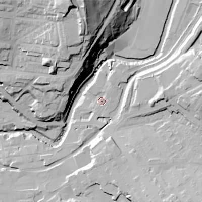 Shaded relief map of the ground around SK153AW, computed from Environment Agency LiDAR. The ground here sits at about 117 m above sea level and falls 67 m across the surrounding 800 m. Surface water reaching this point runs off ground lying to the north-east, 2.9 m higher.