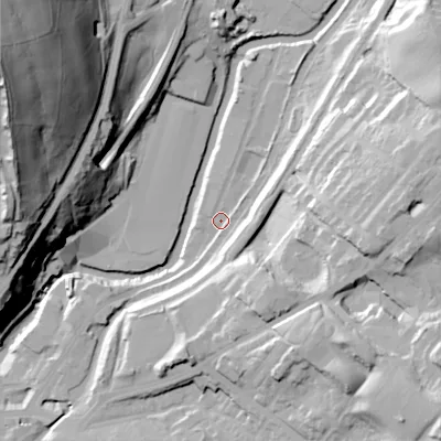 Shaded relief map of the ground around SK153AZ, computed from Environment Agency LiDAR. The ground here sits at about 116 m above sea level and falls 80 m across the surrounding 800 m. Surface water reaching this point runs off ground lying to the east-north-east, 31.8 m higher.