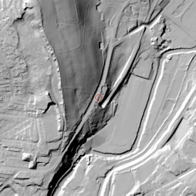 Shaded relief map of the ground around SK153DB, computed from Environment Agency LiDAR. The ground here sits at about 138 m above sea level and falls 99 m across the surrounding 800 m. Surface water reaching this point runs off ground lying to the north-west, 51.8 m higher.
