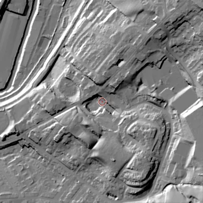 Shaded relief map of the ground around SK153DN, computed from Environment Agency LiDAR. The ground here sits at about 132 m above sea level and falls 52 m across the surrounding 800 m. Surface water reaching this point runs off ground lying to the north-east, 30.8 m higher.