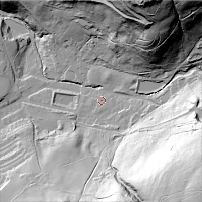 Shaded relief map of the ground around SK153FN, computed from Environment Agency LiDAR. The ground here sits at about 199 m above sea level and falls 147 m across the surrounding 800 m. Surface water reaching this point runs off ground lying to the east, 5.4 m higher.