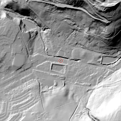 Shaded relief map of the ground around SK153PG, computed from Environment Agency LiDAR. The ground here sits at about 192 m above sea level and falls 157 m across the surrounding 800 m. Surface water reaching this point runs off ground lying to the north-east, 139.7 m higher.