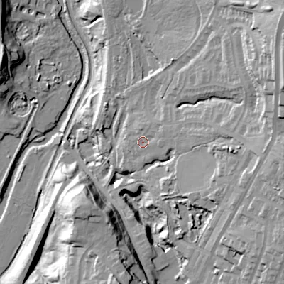 Shaded relief map of the ground around SK153RL, computed from Environment Agency LiDAR. The ground here sits at about 137 m above sea level and falls 58 m across the surrounding 800 m. Surface water reaching this point runs off ground lying to the east, 13.8 m higher.
