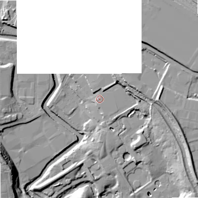 Shaded relief map of the ground around SK164RU, computed from Environment Agency LiDAR. The ground here sits at about 89 m above sea level and falls 24 m across the surrounding 800 m. Surface water reaching this point runs off ground lying to the east-south-east, 13.6 m higher.