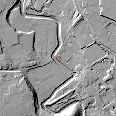 Shaded relief map of the ground around SK164RX, computed from Environment Agency LiDAR. The ground here sits at about 84 m above sea level and falls 23 m across the surrounding 800 m. Surface water reaching this point runs off ground lying to the west, 18.9 m higher.