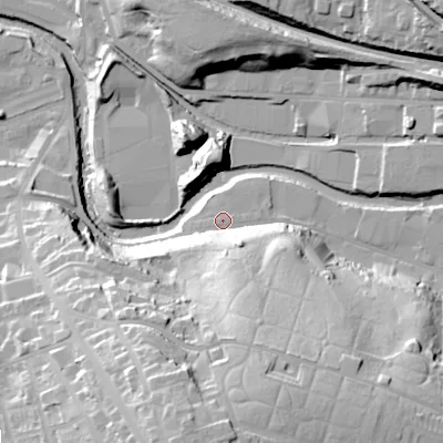 Shaded relief map of the ground around SK165LL, computed from Environment Agency LiDAR. The ground here sits at about 103 m above sea level and falls 53 m across the surrounding 800 m. Surface water reaching this point runs off ground lying to the south-south-east, 20.1 m higher.