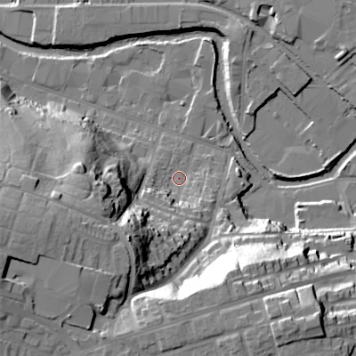 Shaded relief map of the ground around SK165ND, computed from Environment Agency LiDAR. The ground here sits at about 103 m above sea level and falls 42 m across the surrounding 800 m. Surface water reaching this point runs off ground lying to the south-west, 30.1 m higher.