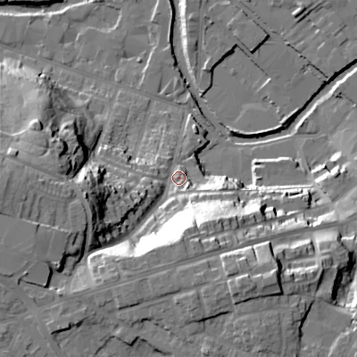 Shaded relief map of the ground around SK165NJ, computed from Environment Agency LiDAR. The ground here sits at about 109 m above sea level and falls 41 m across the surrounding 800 m. Surface water reaching this point runs off ground lying to the west-south-west, 28.6 m higher.