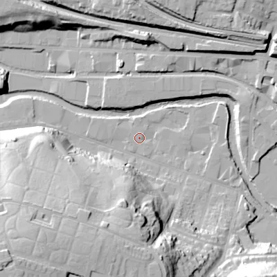 Shaded relief map of the ground around SK165PT, computed from Environment Agency LiDAR. The ground here sits at about 101 m above sea level and falls 48 m across the surrounding 800 m. Surface water reaching this point runs off ground lying to the south-south-east, 5.4 m higher.