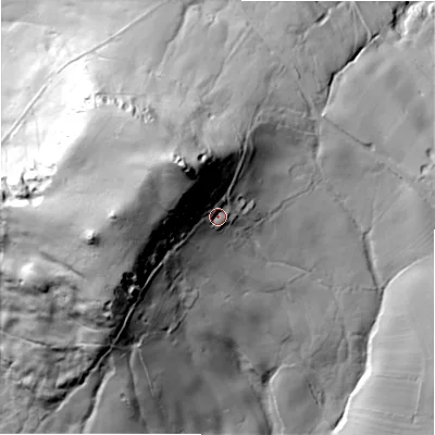 Shaded relief map of the ground around SK170ER, computed from Environment Agency LiDAR. The ground here sits at about 334 m above sea level and falls 108 m across the surrounding 800 m. Surface water reaching this point runs off ground lying to the north-west, 48.1 m higher.