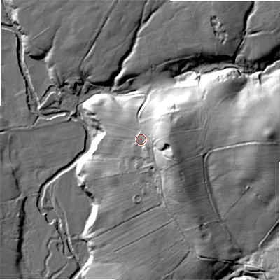 Shaded relief map of the ground around SK170HP, computed from Environment Agency LiDAR. The ground here sits at about 246 m above sea level and falls 48 m across the surrounding 800 m. Surface water reaching this point runs off ground lying to the east, 16.0 m higher.