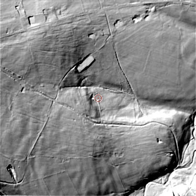 Shaded relief map of the ground around SK170QS, computed from Environment Agency LiDAR. The ground here sits at about 326 m above sea level and falls 83 m across the surrounding 800 m. Surface water reaching this point runs off ground lying to the west-south-west, 20.1 m higher.