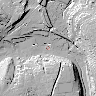 Shaded relief map of the ground around SK176AA, computed from Environment Agency LiDAR. The ground here sits at about 287 m above sea level and falls 41 m across the surrounding 800 m. Surface water reaching this point runs off ground lying to the north-west, 37.0 m higher.