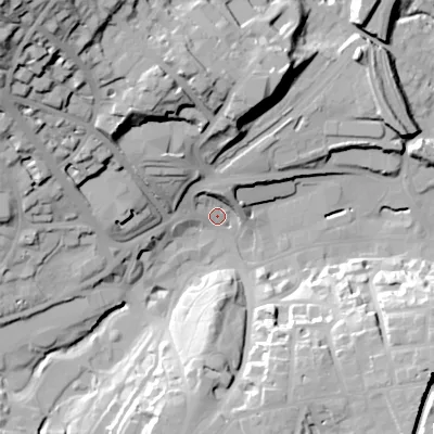 Shaded relief map of the ground around SK176AW, computed from Environment Agency LiDAR. The ground here sits at about 291 m above sea level and falls 62 m across the surrounding 800 m. Surface water reaching this point runs off ground lying to the north-west, 46.2 m higher.