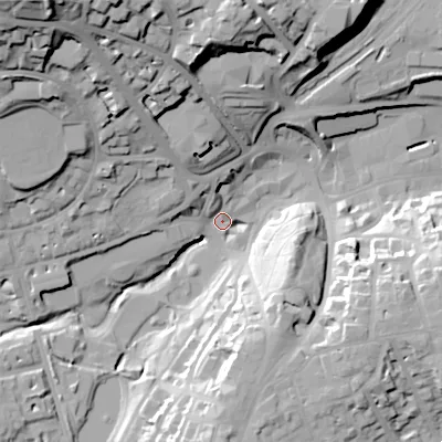Shaded relief map of the ground around SK176AZ, computed from Environment Agency LiDAR. The ground here sits at about 292 m above sea level and falls 52 m across the surrounding 800 m. Surface water reaching this point runs off ground lying to the north-west, 50.4 m higher.
