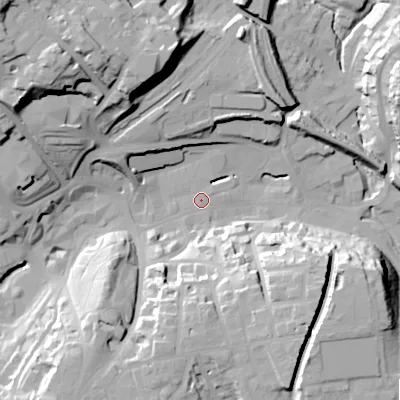 Shaded relief map of the ground around SK176BJ, computed from Environment Agency LiDAR. The ground here sits at about 289 m above sea level and falls 44 m across the surrounding 800 m. Surface water reaching this point runs off ground lying to the north-west, 38.9 m higher.