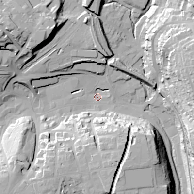 Shaded relief map of the ground around SK176BP, computed from Environment Agency LiDAR. The ground here sits at about 286 m above sea level and falls 39 m across the surrounding 800 m. Surface water reaching this point runs off ground lying to the north-west, 36.7 m higher.