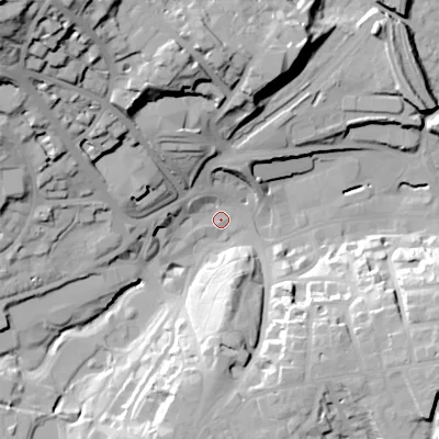 Shaded relief map of the ground around SK176BQ, computed from Environment Agency LiDAR. The ground here sits at about 290 m above sea level and falls 59 m across the surrounding 800 m. Surface water reaching this point runs off ground lying to the north-west, 37.9 m higher.