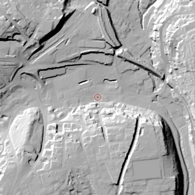 Shaded relief map of the ground around SK176DL, computed from Environment Agency LiDAR. The ground here sits at about 287 m above sea level and falls 40 m across the surrounding 800 m. Surface water reaching this point runs off ground lying to the north-west, 34.9 m higher.
