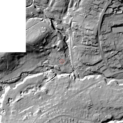 Shaded relief map of the ground around SK176UZ, computed from Environment Agency LiDAR. The ground here sits at about 304 m above sea level and falls 41 m across the surrounding 800 m. Surface water reaching this point runs off ground lying to the north-west, 21.9 m higher.