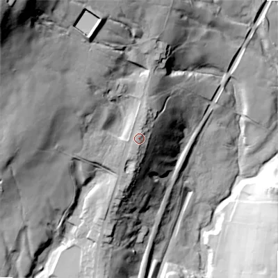 Shaded relief map of the ground around SK177AA, computed from Environment Agency LiDAR. The ground here sits at about 353 m above sea level and falls 140 m across the surrounding 800 m. Surface water reaching this point runs off ground lying to the north-north-east, 3.3 m higher.