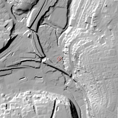 Shaded relief map of the ground around SK177BH, computed from Environment Agency LiDAR. The ground here sits at about 289 m above sea level and falls 44 m across the surrounding 800 m. Surface water reaching this point runs off ground lying to the east, 38.8 m higher.