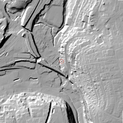 Shaded relief map of the ground around SK177BJ, computed from Environment Agency LiDAR. The ground here sits at about 291 m above sea level and falls 44 m across the surrounding 800 m. Surface water reaching this point runs off ground lying to the east-north-east, 38.8 m higher.