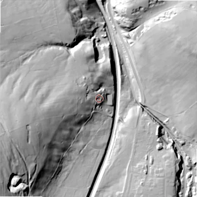 Shaded relief map of the ground around SK178BY, computed from Environment Agency LiDAR. The ground here sits at about 334 m above sea level and falls 67 m across the surrounding 800 m. Surface water reaching this point runs off ground lying to the west, 25.2 m higher.