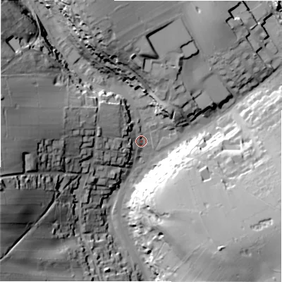 Shaded relief map of the ground around SK178LD, computed from Environment Agency LiDAR. The ground here sits at about 292 m above sea level and falls 54 m across the surrounding 800 m. Surface water reaching this point runs off ground lying to the west-north-west, 38.9 m higher.